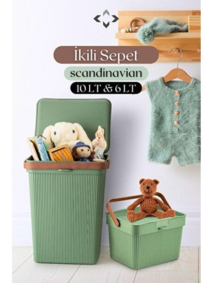 Maison Luré Ikili Scandinavian Çamaşır ve Oyuncak Sepeti, Kapaklı ve Kulplu Tasarım Çamaşır Sepeti