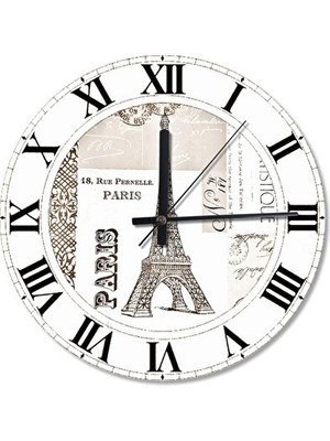 Maison Luré 50 cm Çaplı Ahşap Eiffel Kulesi ve Paris Temalı Duvar Saati