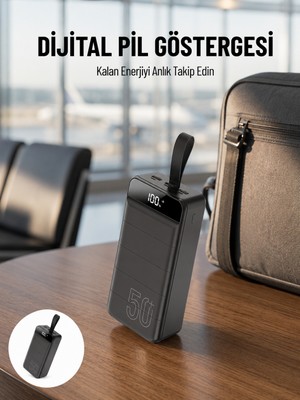Teknoparkx Powerbank 50.000 Mah Dijital Göstergeli Taşınabilir 4 Portlu Hızlı Powerbank Yeni Nesil - Lisin