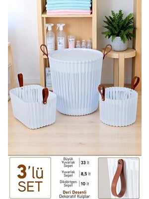 Maison Luré Lüks Deri Detaylı Banyo ve Mutfak Organizer Seti, Çok Amaçlı Çamaşır Sepeti