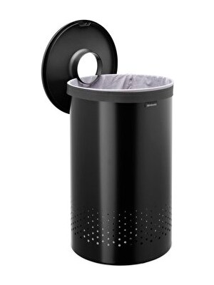 Maison Luré Mat Siyah Plastik Kapaklı 60L Çamaşır Sepeti, Şık ve Kullanışlı