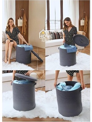 Maison Luré Doğal Jüt Kapaklı Çamaşır Sepeti, Pratik Organizer ve Dekoratif