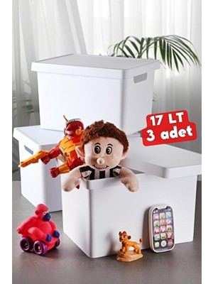 Maison Luré Beyaz Kapaklı Saklama Kutuları, Pratik ve Çok Amaçlı 17 Lt Set Sepet