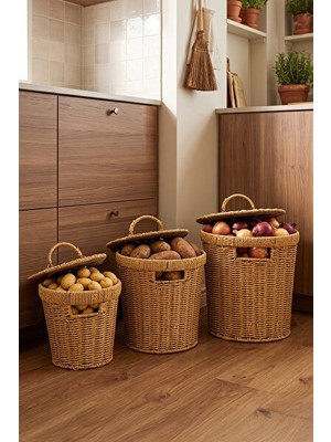 Maison Luré Kapaklı Bambu Sepet Seti ile Dekoratif Saklama Çözümleri