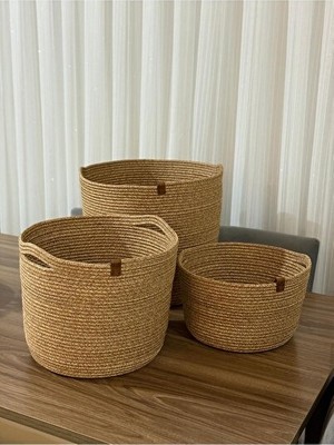 Maison Luré Çok Amaçlı Hasır Sepet, Saksılık ve Organizer, 3'lü Set