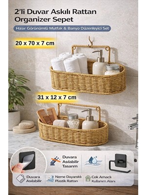 Maison Luré Duvar Askılı Rattan Organizer Sepet - Mutfak ve Banyo Düzenleyici