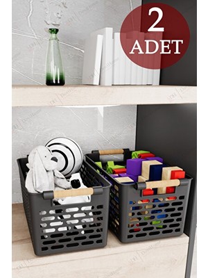 Maison Luré Siyah Ahşap Görünümlü Çok Amaçlı Sepet Seti - Organizer ve Düzenleyici
