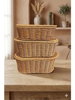 Maison Luré Dekoratif Oval Hasır Çok Amaçlı Sepet, 3'lü Set