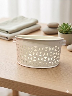 Maison Luré Krem Renkli Modern Geometrik Desenli Metal Düzenleyici Sepet