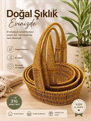 Maison Luré Hasır 3’lü Set, Doğal ve Pratik Saklama Çözümü Sepet