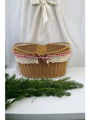 Maison Luré Oval Rattan Piknik Sepeti - Ekoseli Desen ve Geniş Kapasite