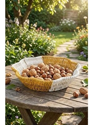 Maison Luré Çiçek Model Çift Renkli Plastik Rattan Sepet, Çok Amaçlı ve Dekoratif Sakla