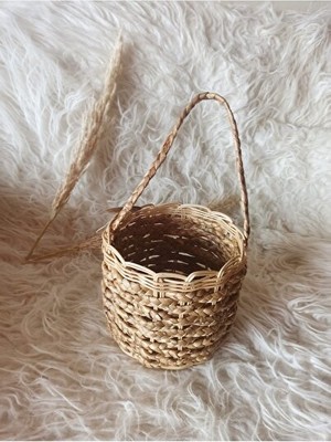 Maison Luré Hasır Bambu Rattan Saksı ve Çanta Sepeti - 18X18 cm Saplı