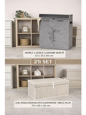 Maison Luré Çok Amaçlı Renkli ve Koyu Katlanabilir Çamaşır Sepeti, Düzenleyici Plus Set