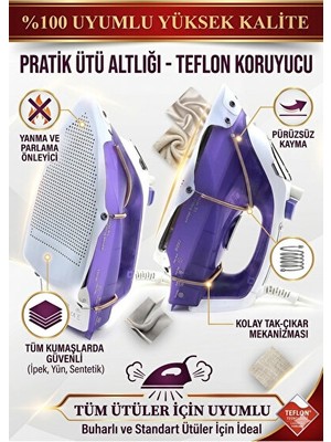 Maison Luré Tüm Ütülere Uyumlu Yanmaz Teflon Ütü Tabanı, Parlatmadan Koruyan Altlık Ütü Masası ve Aksesuarı
