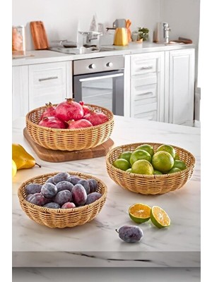 Maison Luré 3’lü Çok Amaçlı Organizer Sepet Seti, Meyve ve Ekmeklik Için Pratik Çözüm