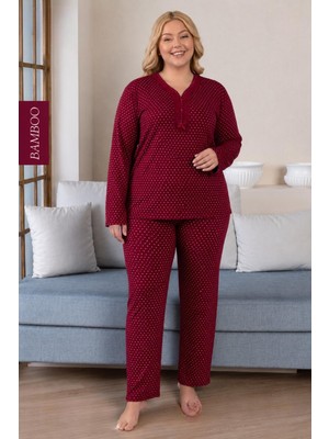 Derya Kadın Büyük Beden Dantel Yaka Bambu Uzun Kol Ince Pijama Takımı 8110B - 1 Adet