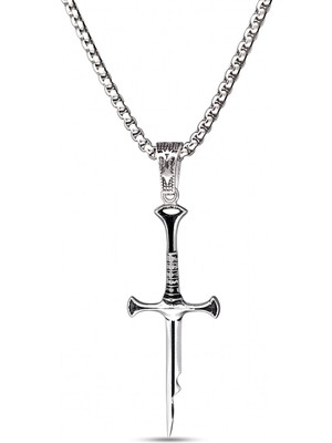 Ak Store Silver Erkek, Isildur'un Kırık Kılıcı Narsil Gücün Efendisi Figürlü K-101 Paslanmaz Kromix Çelik Gümüş Kaplama Kolye Madalyon