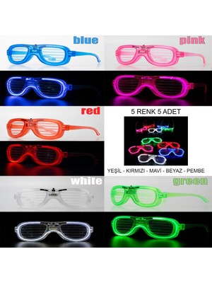 Kaufhier Glow Model LED Işıklı Parti Gözlüğü 3 Modlu 5 Renk 5 Adet