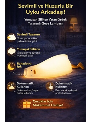 Maison Luré Yumuşak Silikon Yatan Ördek Tasarımlı Dokunmatik LED Gece Lambası Masa ve Gece Lambası
