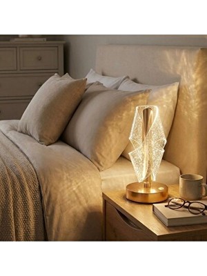 Maison Luré Altın Gövdeli Kristal Kristal Ters Kristal Simli LED Masa Lambası - Dokunma