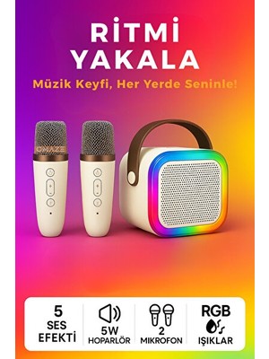 Maison Luré Mikrofonlu Karaoke ve Bluetooth Hoparlör, Rgb Işıklı ve Efektli Ses Bombası