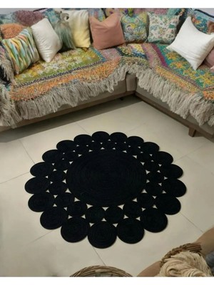 Empressco Hasır Jüt Halı El Örgüsü Halı Kilim Yıkanabilir Çift Taraflı Yuvarlak