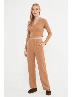 FullaModa Fitilli V Yaka Crop 2 Li Takım