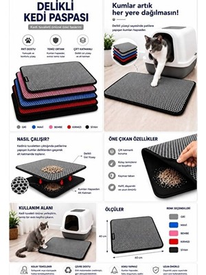 Maison Luré Çift Katmanlı Kedi Kumu Temizleme Paspası Kaymaz Tabanlı 60X40 cm Kedi Tırmalaması