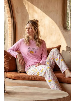 Pijamoni Kadın Likralı Pamuklu Bisiklet Yaka Uzun Kol Ince Pijama Takımı 1300/5 - 1 Adet