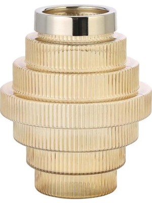 Empressco Cam Sarı Gold Katlı Dekoratif Vazo 20X17 cm AK.WLT0972