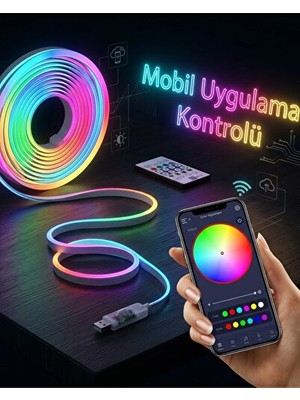 Maison Luré Akıllı Rgb Neon Şerit Işık, Uygulama ve Uzaktan Kumanda Kontrolü Masa ve Gece Lambası