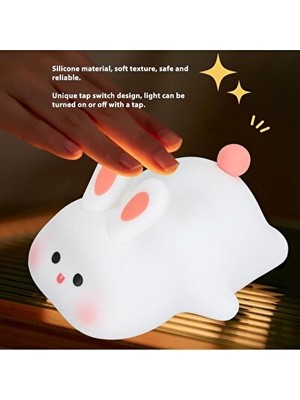 Maison Luré Sevimli Tavşan Silikon Gece Lambası - USB Şarjlı Masa ve Gece Lambası