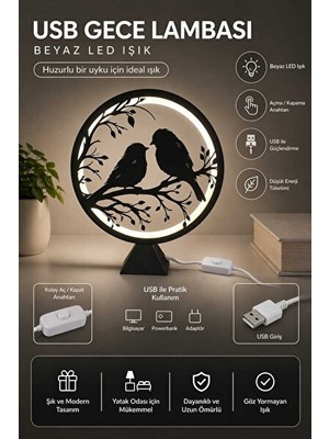 Maison Luré USB Bağlantılı LED Gece Lambası, Beyaz Işık ve Dekoratif Tasarım Masa ve Gece Lambası