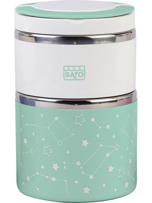 Saro Yeşil 2 Katlı Çelik Mama Termosu 820 ml