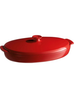 Emile Henry Balık Buğlama Kırmızı Burgundy Seramik Oval Fırın Kabı 42 cm
