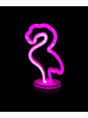 İlk El Grup Neon Işıklı Flamingo Yazılı Masa Gece Lambası Pil+Usb