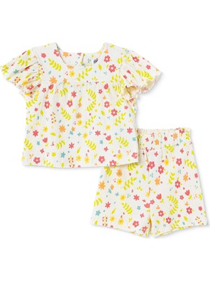Hellobaby Kız Bebek Bluz-Şort Çiçek Baskılı Bisiklet Yaka Short Sleeve Reçme