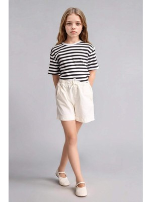 DeFacto Regular Fit Elastik Bel Gabardin Ekru Şort Kız Çocuk I0060A826HS