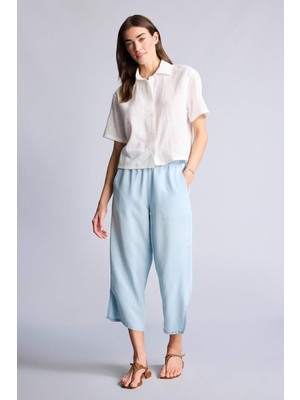 DeFacto Pull On Culotte Yüksek Bel Akışkan Kumaş Yıkamalı Açık İndigo Pantolon D8240AX26HS
