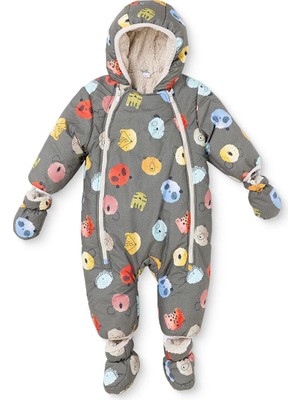 Midimod Erkek Bebek Astronot Tulum Hayvan Baskılı Fermuarlı Kapüşonlu Long Sleeve Lastikli