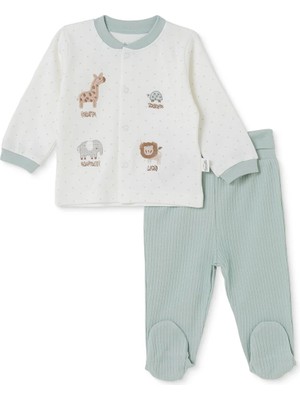 Bebetto Erkek Bebek Hırka-Alt Hayvan Baskılı Çıtçıtlı Bisiklet Yaka Long Sleeve Patikli