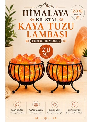 Maison Luré Himalaya Kristal Kaya Tuzu Lambası ve Ferforje Sepet Seti Masa ve Gece Lambası