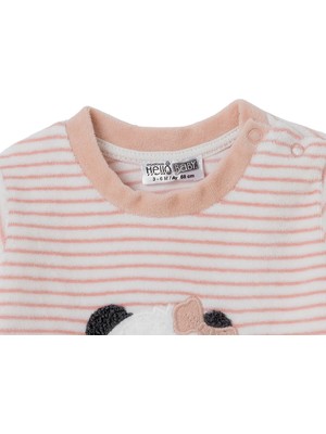 Hellobaby Kız Bebek Kadife Sweatshirt-Alt Ayı Baskılı Çıtçıtlı Bisiklet Yaka Uzun Kol Patiksiz