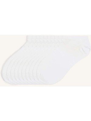 DeFacto Erkek 10'lu Pamuklu Sneaker Beyaz Çorap I3490AXNS