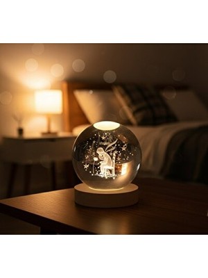Maison Luré Lazer Işlemeli Kristal Küre ile Dekoratif ve Işıklı Gece Lambası Masa ve Gece Lambası