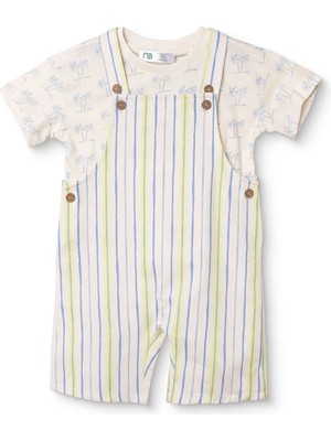 Mothercare Erkek Bebek Şort Salopet-Tshirt Çizgili Düğmeli Bisiklet Yaka Kısa Kol Reçme