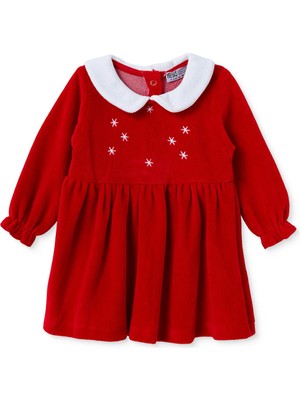 Hellobaby Kız Bebek Elbise Yıldız Baskılı Çıtçıtlı Bisiklet Yaka Uzun Kol Reçme