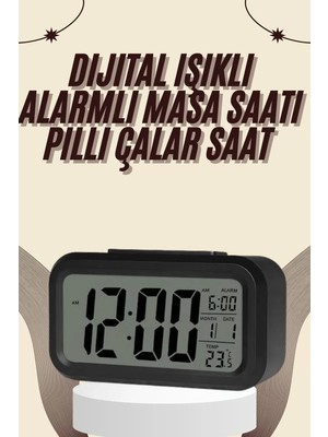 Dijital Masa Saati Termometreli Takvim Çalar Saat LED Ekran Pilli Midastech