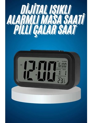 Işıklı Dereceli Masa Ofis Saati Alarmlı Termometre Takvim Çalar Saat Midastech